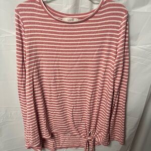 LOFT pink and White Striped Long Sleeve Top